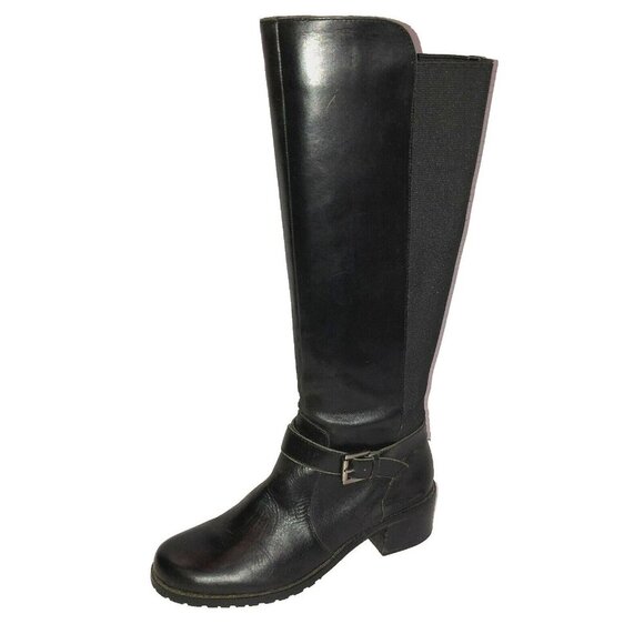 Anne Klein Akelin Flex Black Leather Pull-On Knee High Riding Boots Size 7 - Picture 1 of 13